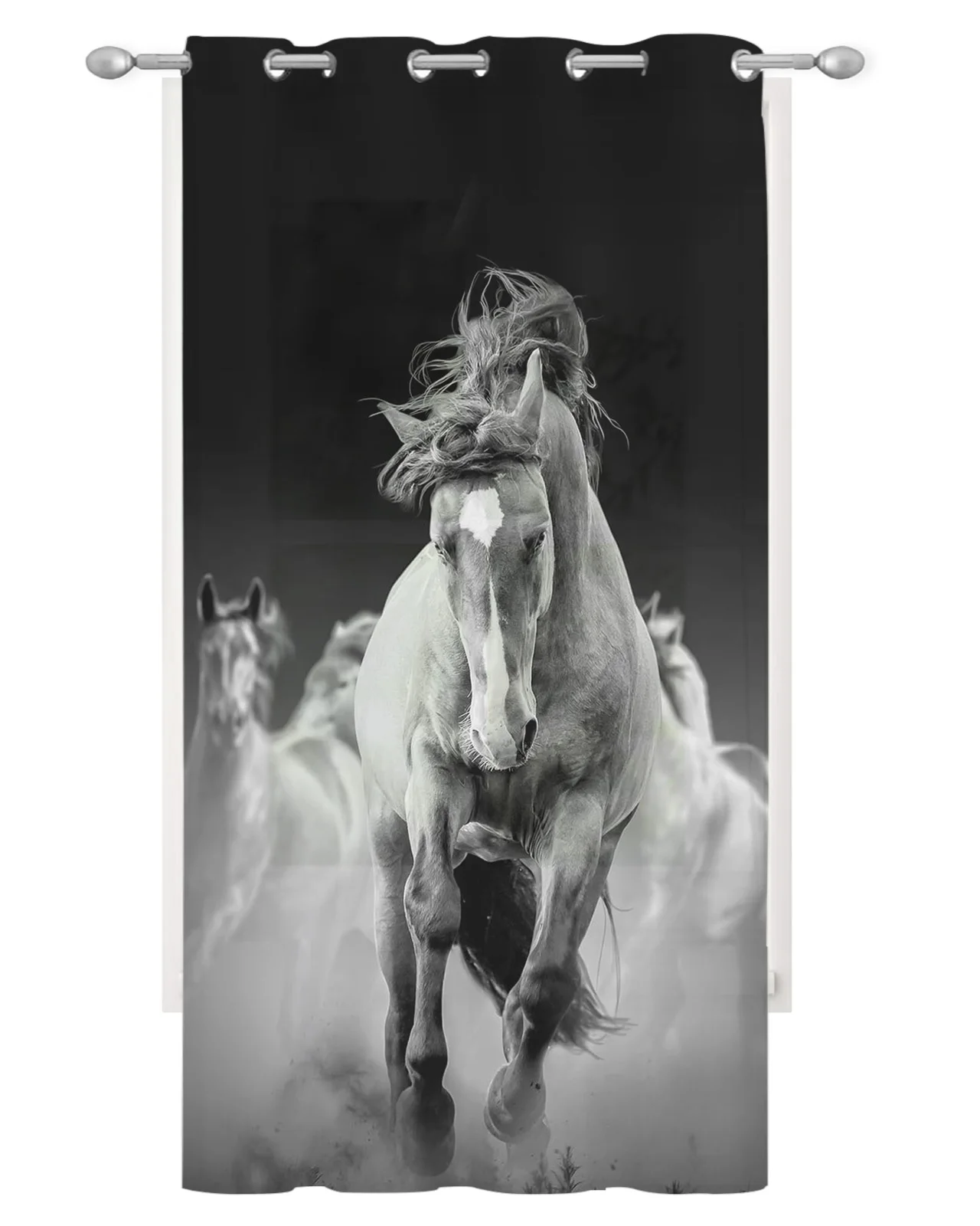 Animal Horse Running Black Sheer Curtains for Living Room Window Transparent Voile Tulle Curtain Home Decor Drapes