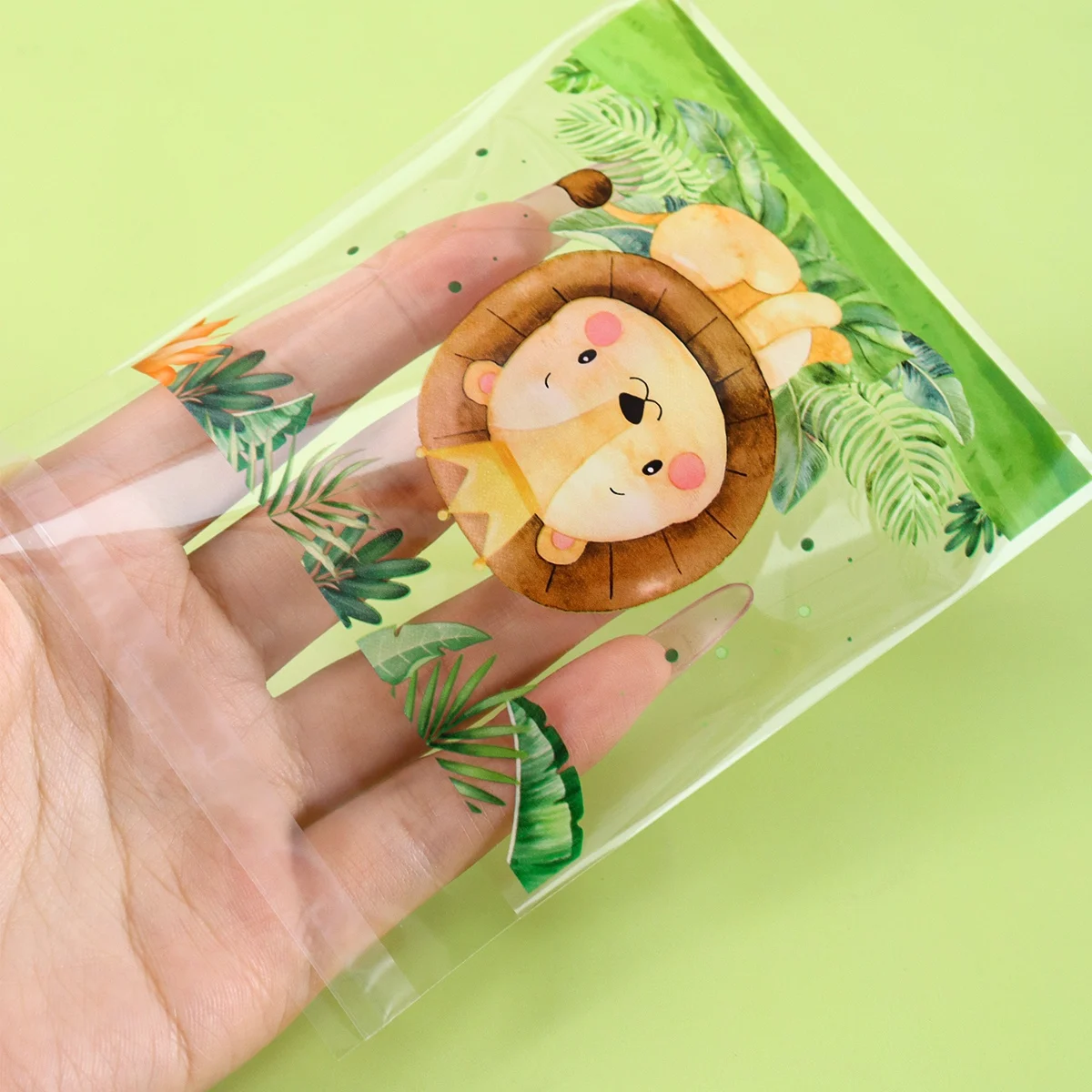50/100 Stück Safari-Tier Selbstklebende Geschenktüten Löwen-Tiger-Design Cellophan-Süßigkeitentüten für Erste Geburtstagsfeier-Zubehör – Detail 3