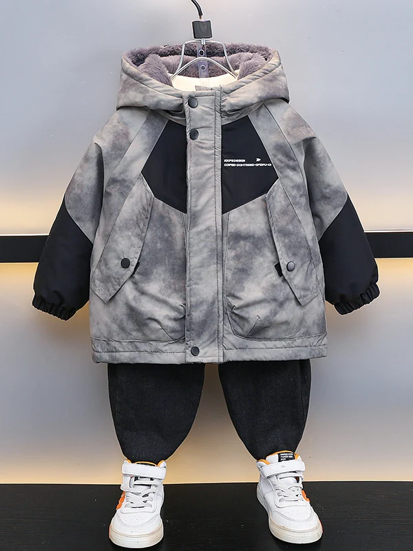 

Boys' Fce Lined Parka Thiened Autumn Winter Jaet Sli Youthful Polyester Fiber Hooded Zipper Closure Warm Coat