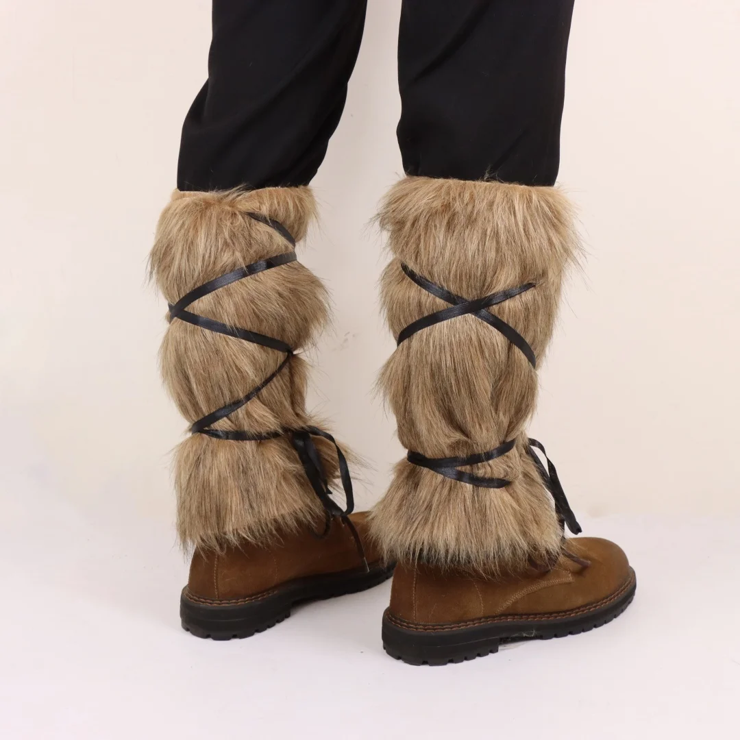 Medieval Imitation Fur Warm Leggings Furry Leggings Boots Cosplay Vikings Knight Dress Up Foot Cover Hunter Pirate Cosplay Props