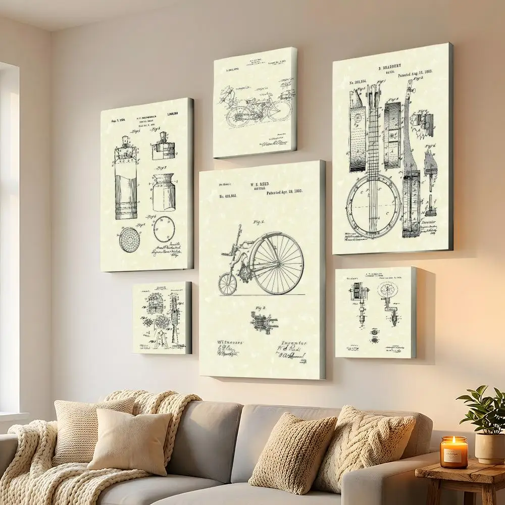 Vintage Electrical Blueprints Framed Wall Painting HD Canvas Wall Art | Optional Framed/Unframed | Modern Entryway Home Decor