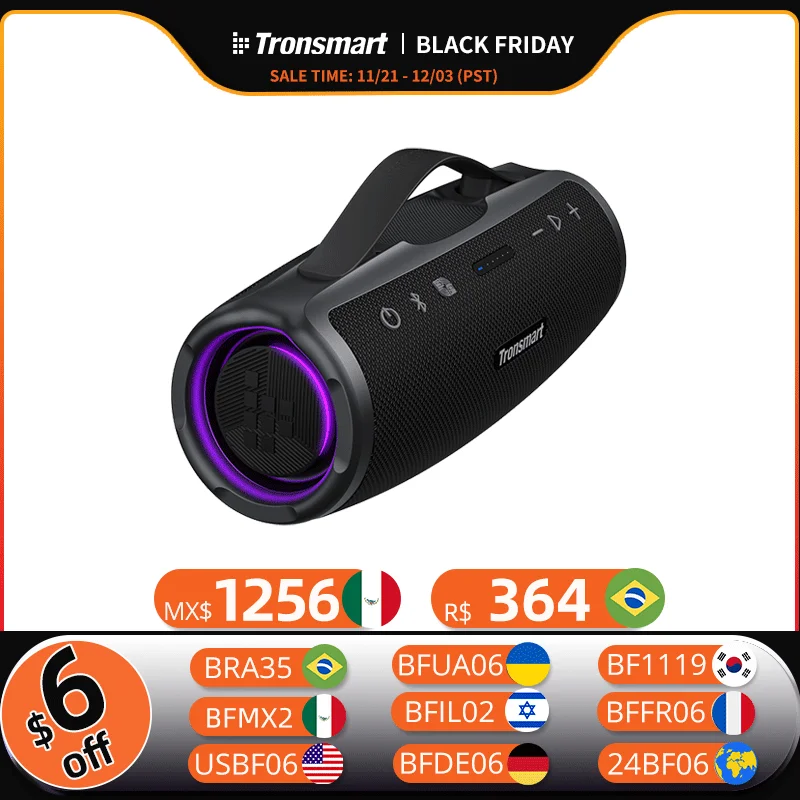 Tronsmart Mirtune S100 Speaker 50W Bluetooth Speaker with IPX7 Waterproof, APP Control, Built-in Powerbank & Retractable Handle