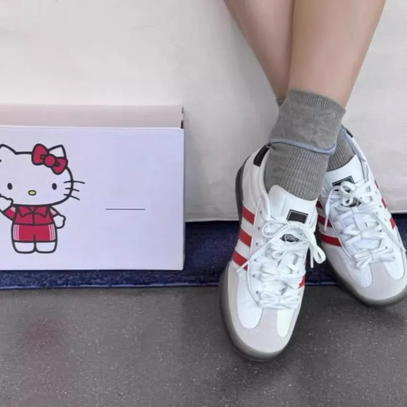 Genuine Hello Kitty Casual Shoes Retro Anime Printed Flat Shoes Cartoon Student Fashion Color Blocked Striped Sneakers Girl Gift