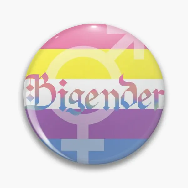 Bigender Pride Flag Gothic Calligraphy  Soft Button Pin Funny Cartoon Creative Metal Women Hat Collar Gift Lapel Pin Decor Badge