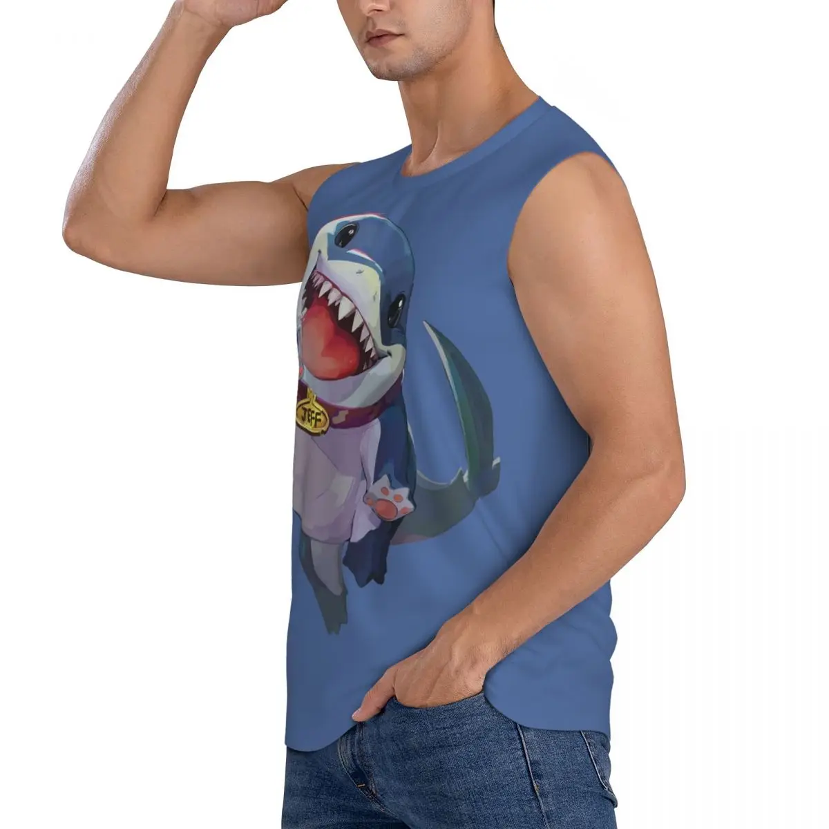 Jeff The Land Shark Men Sleeveless Tank Tops Quick Dry Breathable Gym Fitness Running Summer Casual Sport Vest