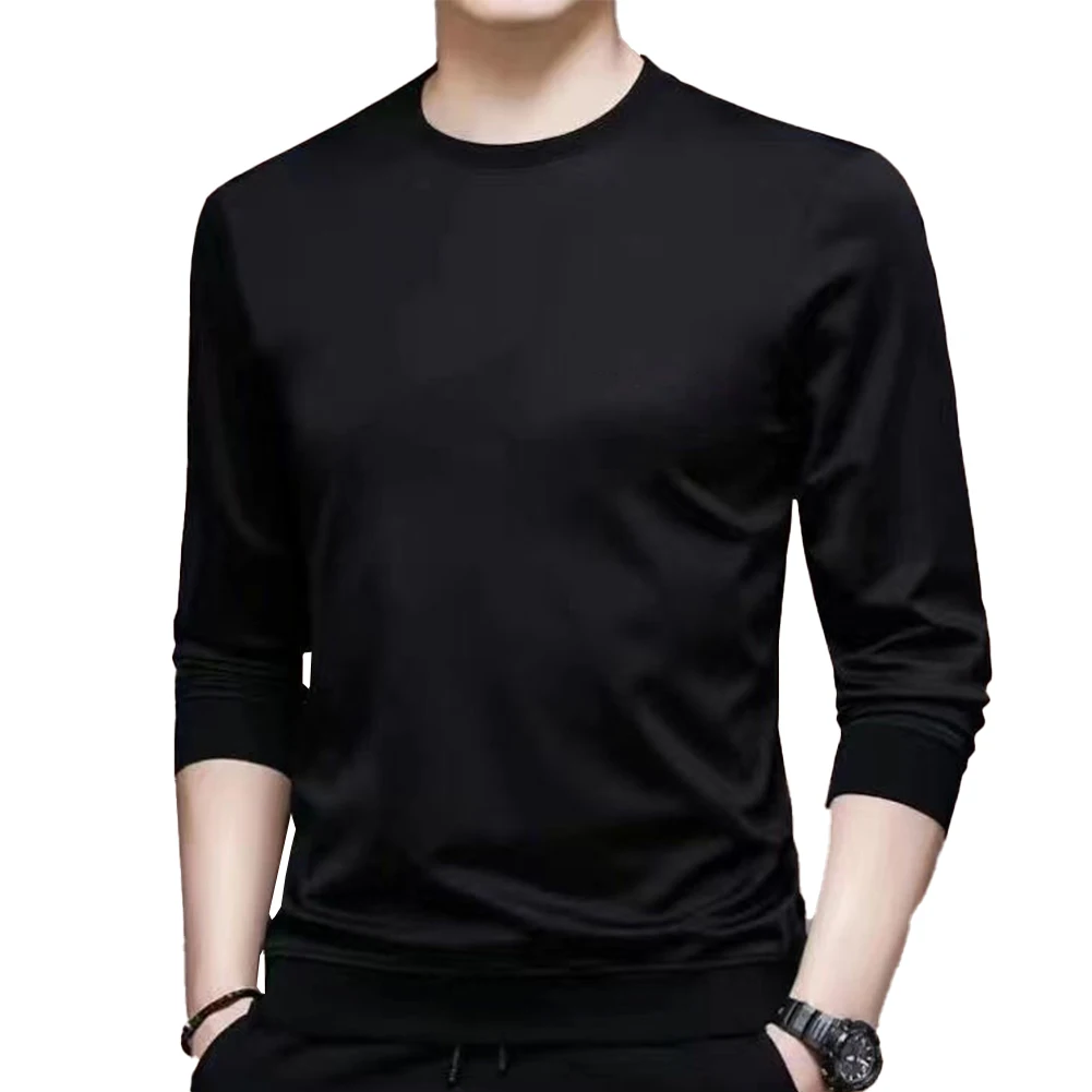 New Mens Casual Long Sleeve Pullover T-Shirt Undershirt Blouse Muscle Activewear Pullover Top O-Neck Base Simple Male T-shirt