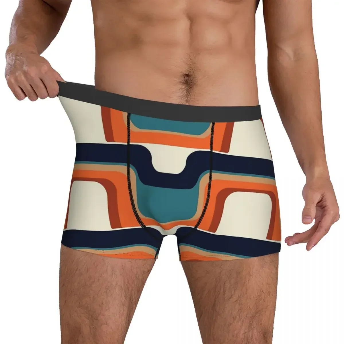 Calzoncillos tipo bóxer, pantalones cortos modernos de mediados de siglo, bragas naranjas y azules de los años 70, ropa interior transpirable para hombre, novio