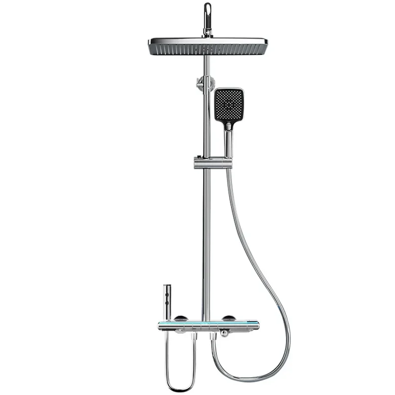 #Silver Plated Thermostatic Shower Set, Brass Bathroom Rainfall Shower Head, High Pressure Water Saving, Complete Kit