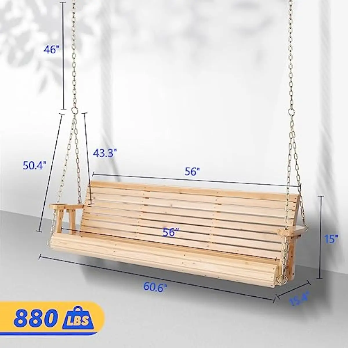 5 FT Premium Cedar Porch Swing with Ergonomic Contoured Seat, 880 LB Capacity, Adjustable Loop-Locked Chains, Weather-Resistant