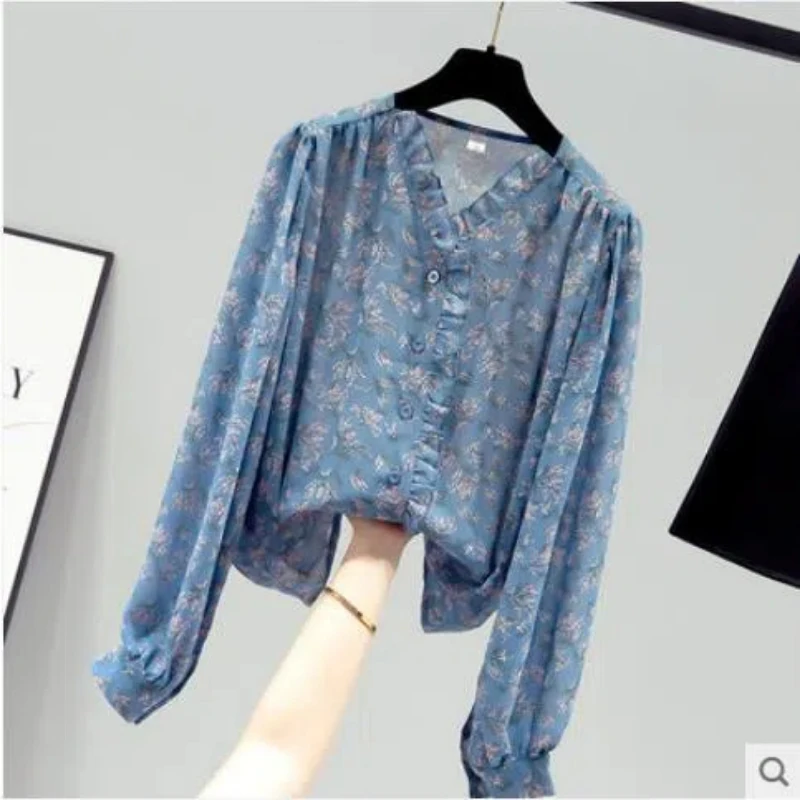 2024 Summer Women\'s Clothing V-Neck Long Sleeve Button Printed Floral Vintage Elegant All-match Sunscreen Cardigan Shirts Tops