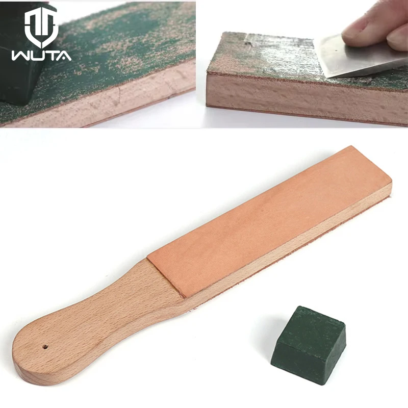 WUTA Leather Knife Sharpener Sharpening Strop Tool Black Wood Razor Polishing Board Fine Grinding with Polish Compound 8 Color