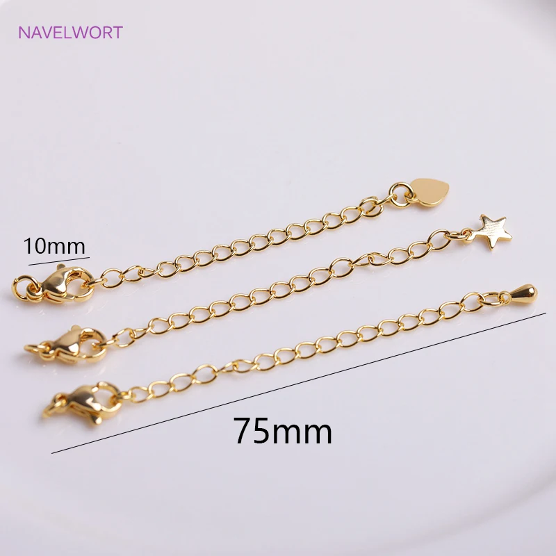 18k Gold Plated 7.5cm Extension Chain For Jewelry Making, Handmade DIY Bracelet Necklace Extender Chains Accessories Findings