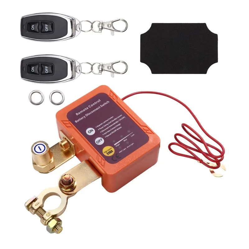 

Automatic Power-Off For Car Battery Switch 12V/24V 240A Remote Control Battery Disconnect Switch Orange