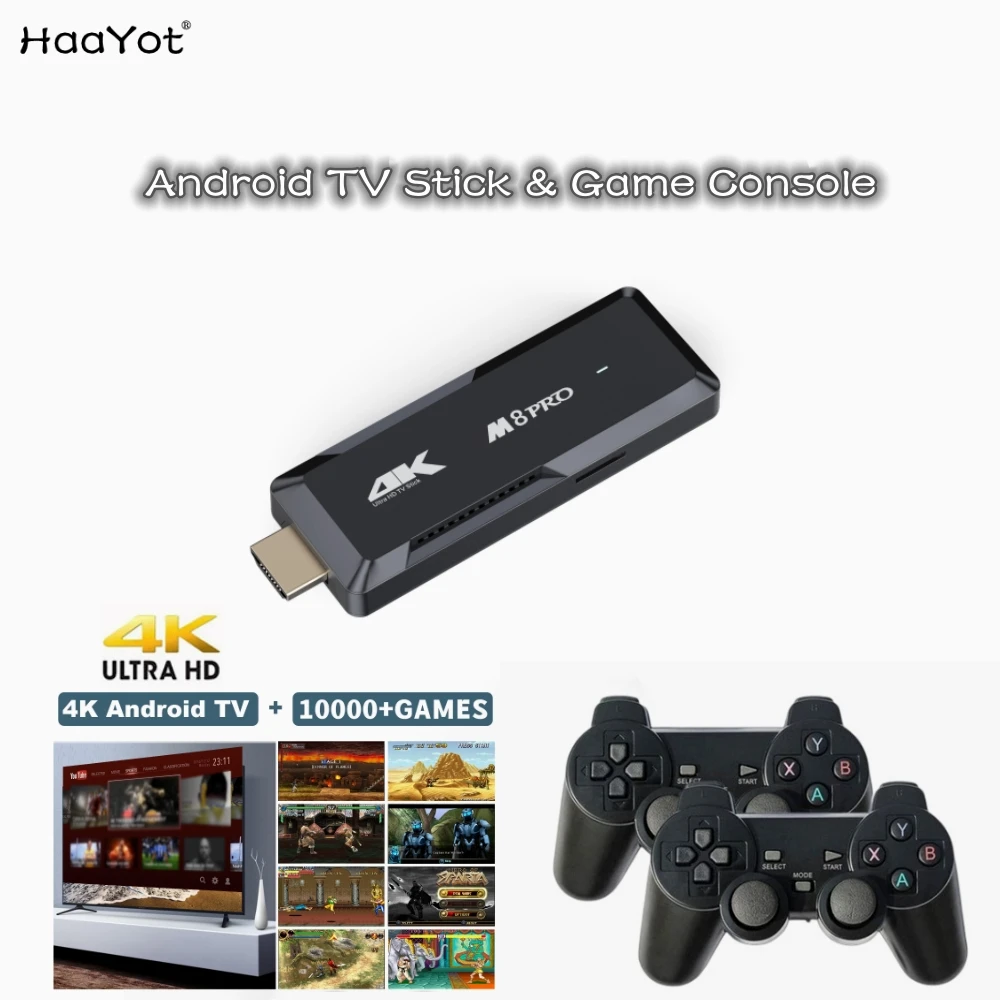 HaaYot TV Game Stick 10000 Games Retro Video Game Consoles Supports 14 Simuators Dual System Android 12 TV Box 4K Media Player