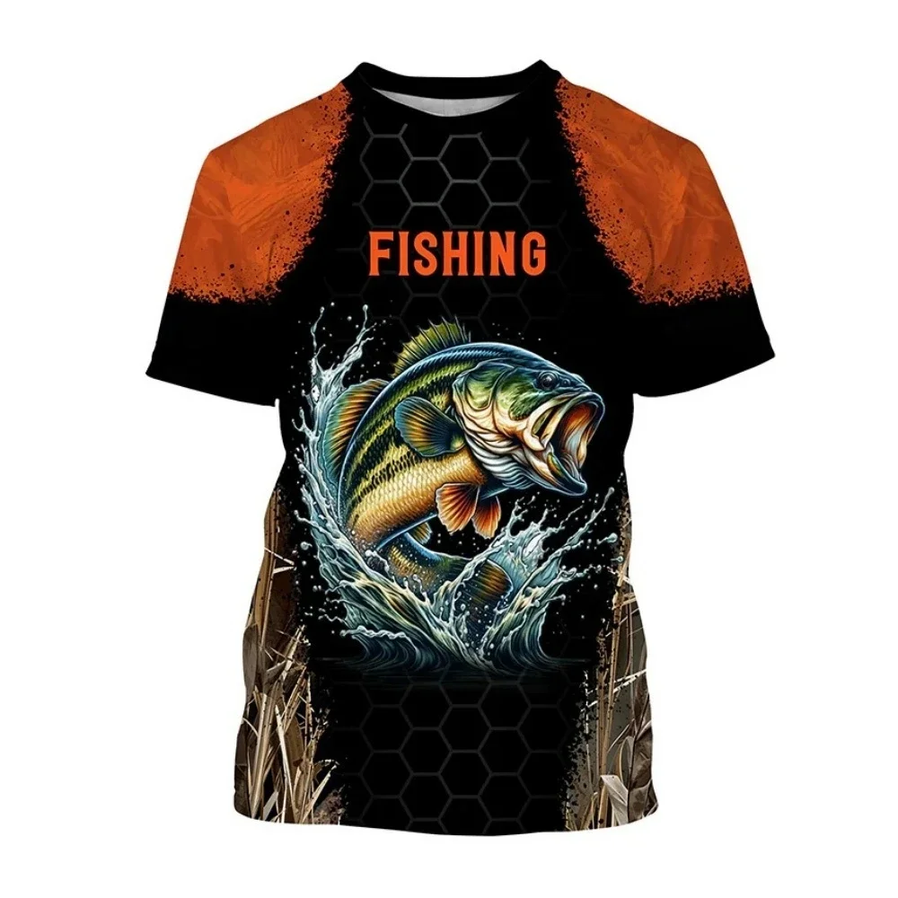 

Short-sleeved Fishing Shirt, Camouflage Print, Children's Top, Round-neck Shirt, Fishing Shirt