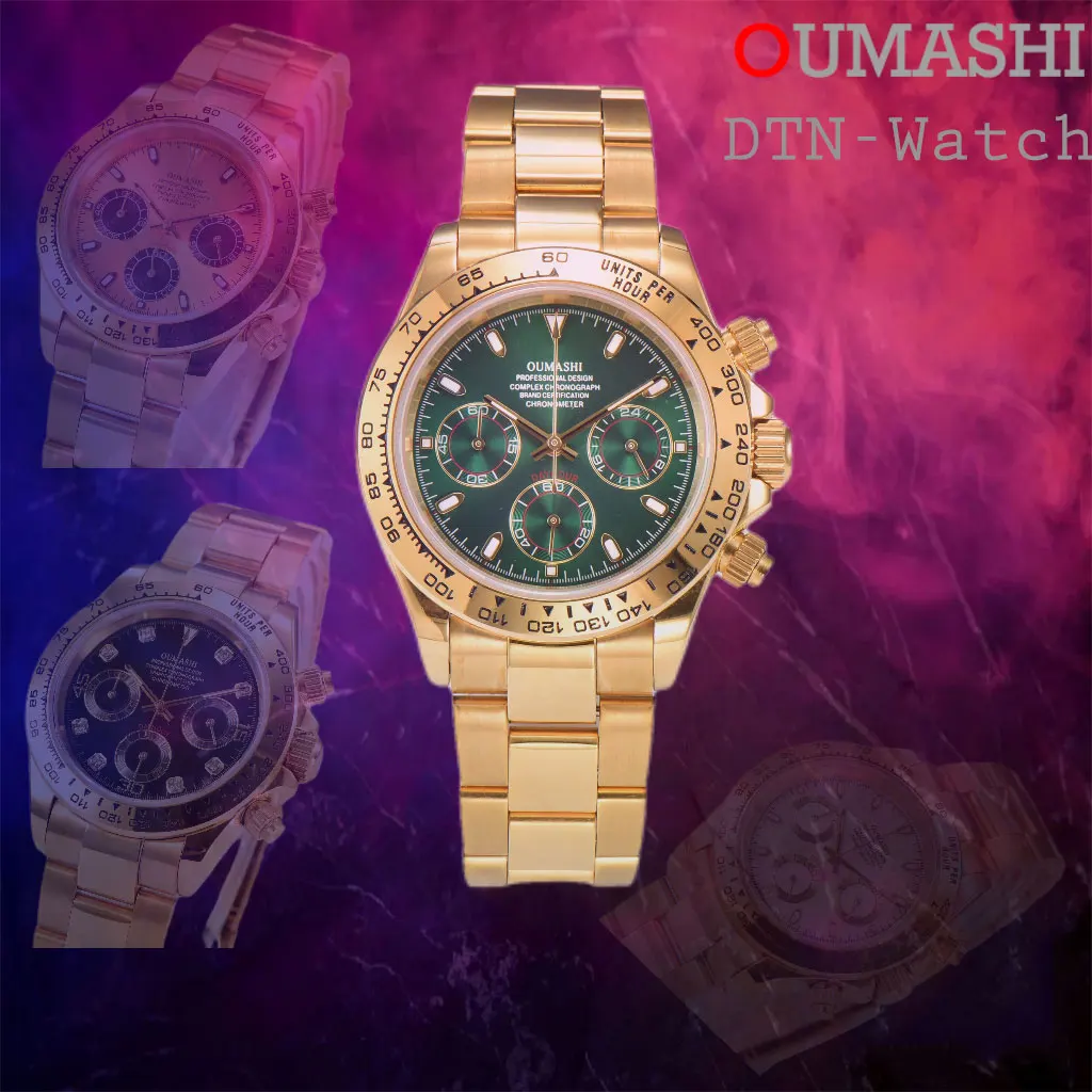 VK63-reloj de cuarzo deportivo para hombre, cronógrafo de la serie OUMASHI-DTN, con tres ojos de panda, zafiro, acero inoxidable, resistente al