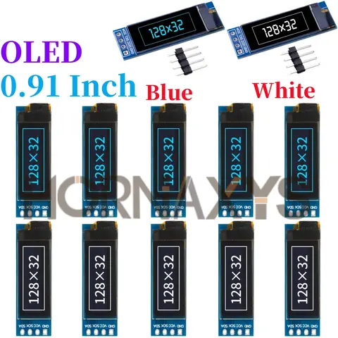 0.91 Inch 128x32 IIC I2C White / Blue OLED LCD Display DIY Module SSD1306 Driver IC DC 3.3V 5V for arduino