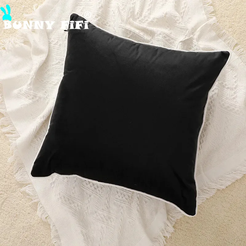 Velvet High Quality Black and White Hemming Pillowcase Simple Nordic Style Pillow Cases 50x50 Modern Light Luxury Cushions Cover