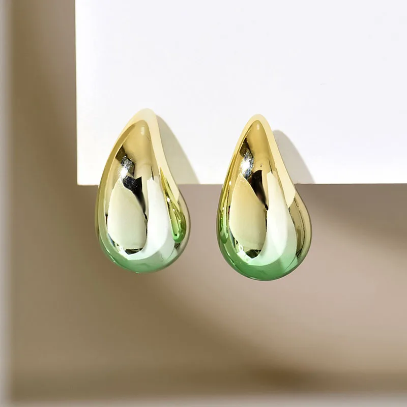 2024 New Gradient Waterdrop Stud Earrings  for Women Thick Metallic Colorful Tear Drop Earring Lightweight Jewelry Gifts