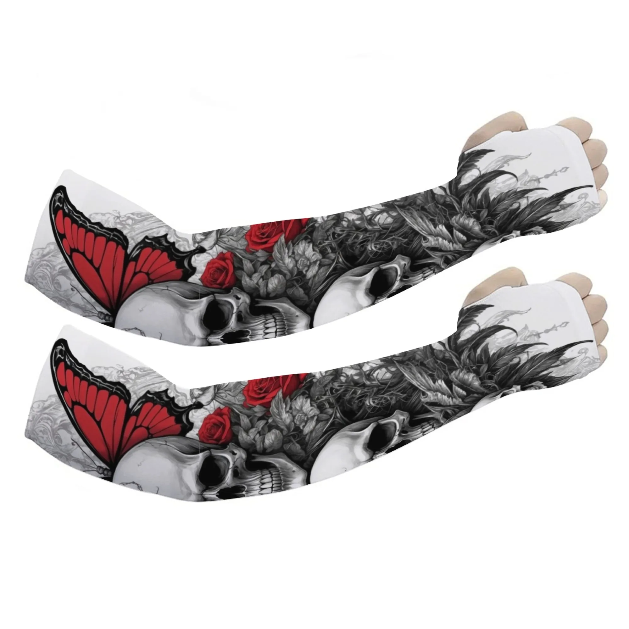 Mangas de hielo para hombre con diseño de calavera gótica, arte rosa, mangas de brazo Retro para mujer, protección solar, refrigeración, mangas deportivas para exteriores, suaves y transpirables