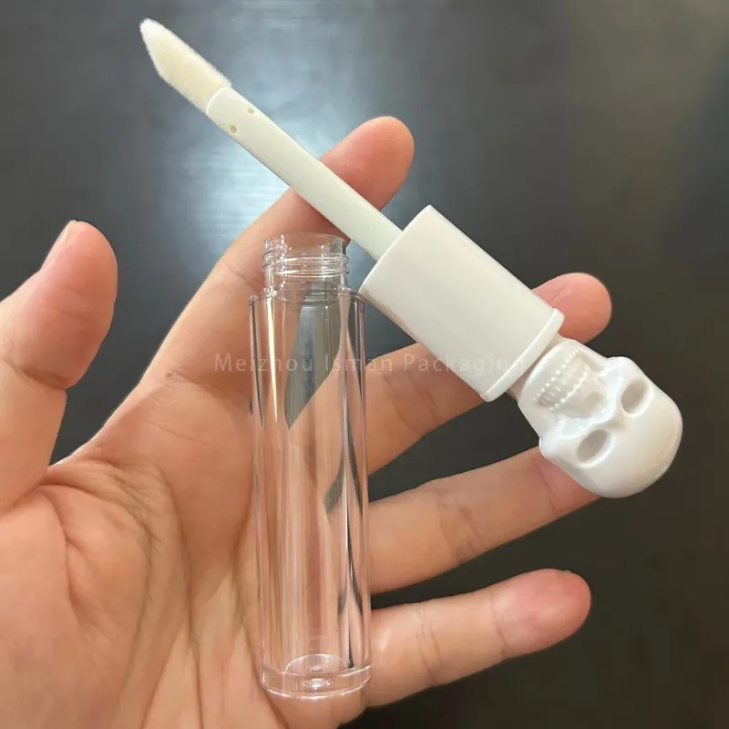 50 pz vuoto unico teschio nero oro nastro scheletro superiore trasparente lucidalabbra tubo contenitore per imballaggio per Halloween con bacchette 5 ml