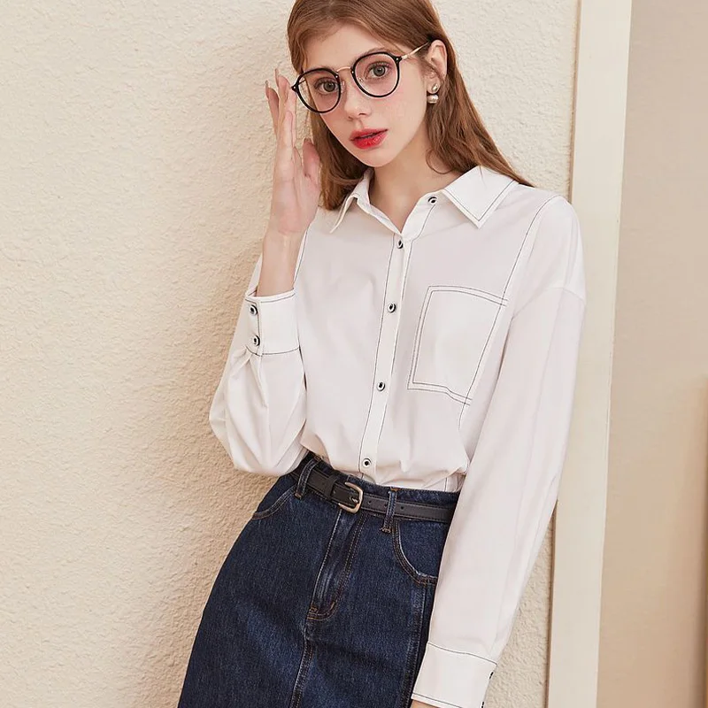 

French Style Fashion High-quality Loose Solid Color Long Sleeved Shirt Spring/Summer Retro Leisure Commuting Elegant Women's Top
