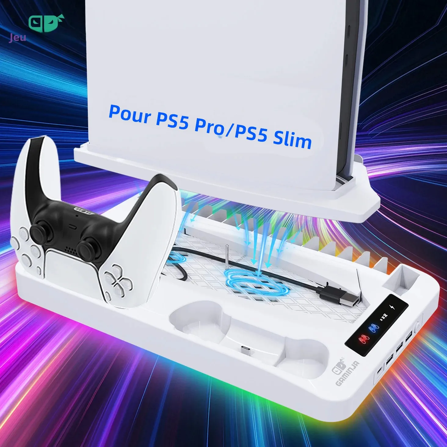 GAMINJA P58 support de refroidissement pour PS5 RGB Base de charge double contrôleur Station de charge chargeur double contrôleur pour accessoires PS5