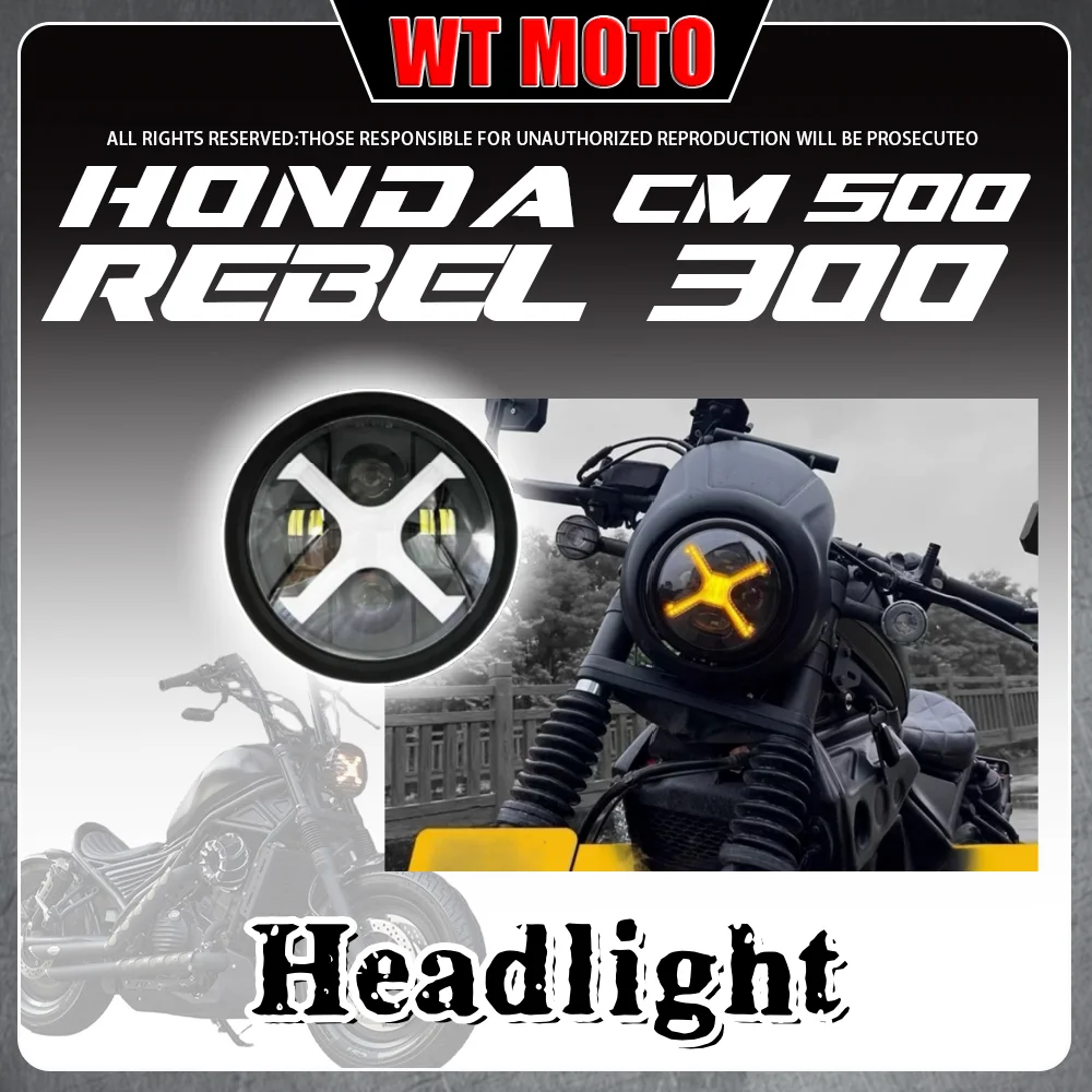 For HONDA Rebel 300 Rebel 500 CMX300 CMX500 headlight modification headlight retro round light headlight laser lens light