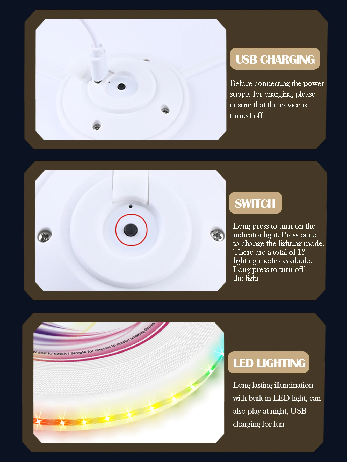 LED Flying Disc, Noctilucence Colorful Outdoor Leisure Toys Various Lighting Changes Lightweight and Fun Sport Game Gifts