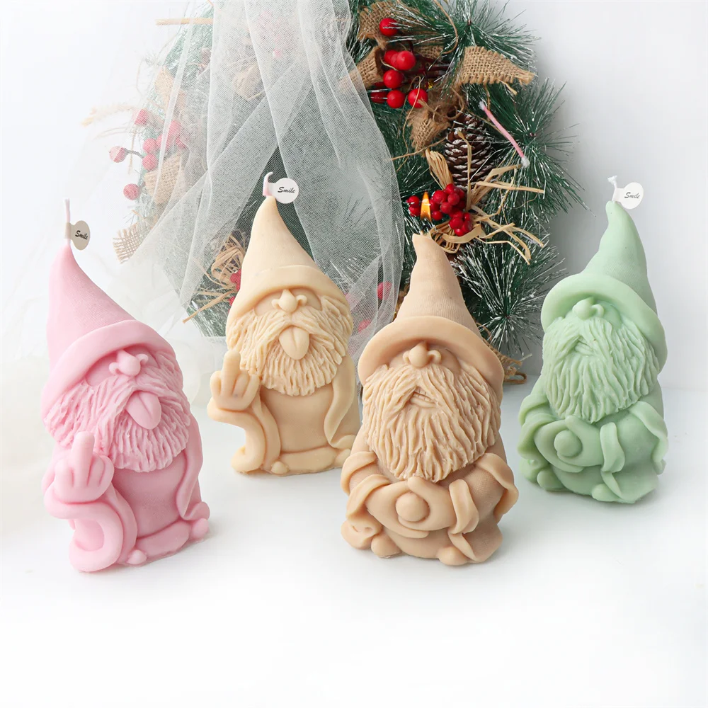 Funny Santa Candle Mold Silicone Dwarfs Despise Finger Aroma Soywax Tool DIY Holiday Atmosphere Home Decor Plaster Statue Craft