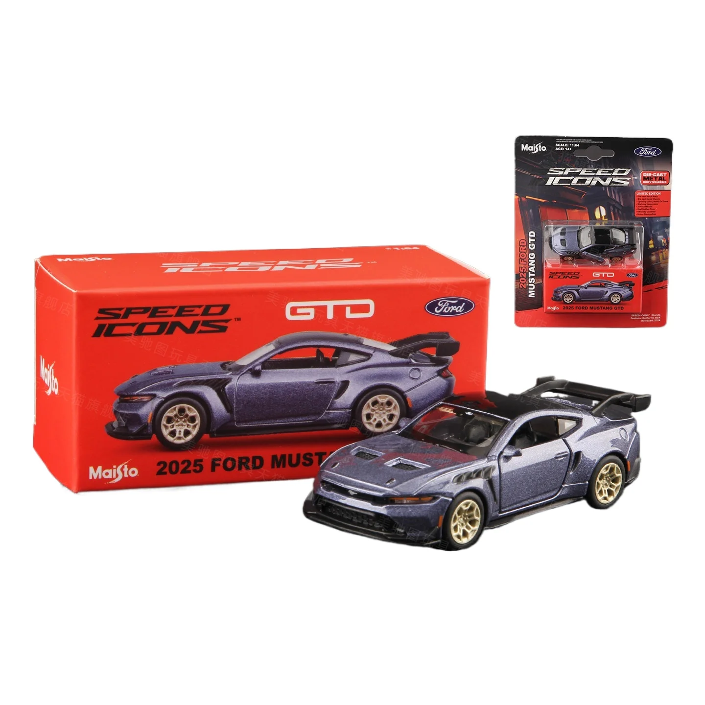 Maisto 1:64 Die-cast automodel 2025 Ford Mustang GTD, model van gegoten metaal met rubberen banden, luxe hangende kaartverpakking, verjaardagscadeau