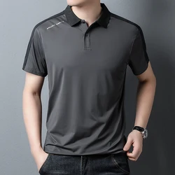 Summer Men's Clothing Letter Embroidery Pullover Turn-down Collar Contrast Color Casual T-shirt Fashionable Business Tops