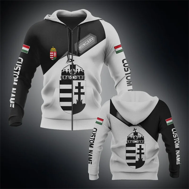 

3D Print Hungary National Emblem Zip Hoodie 2024 New In Sweatshirts Street Streetwear Sportswear Tops Competitions Clothing Men