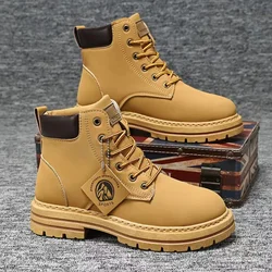 Botas masculinas tênis moda cor sólida motocicleta tornozelo bota plataforma rendas sapatos para homem casual botas de cano alto botas hombre