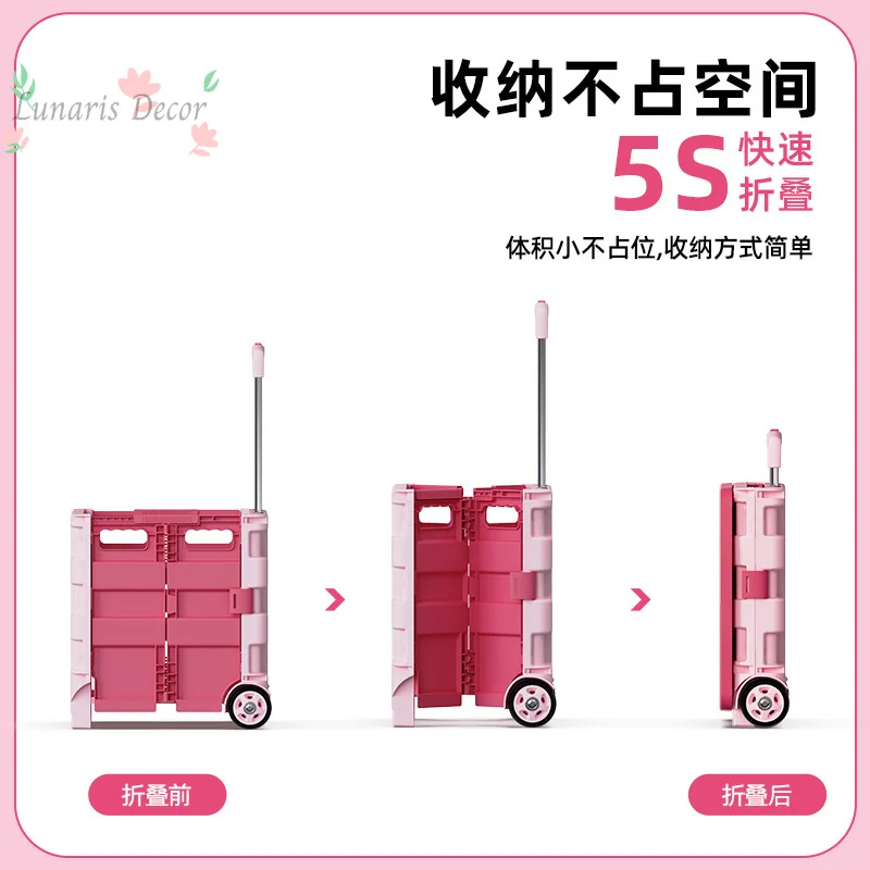 Portable grocery cart hand push rod plastic foldable supermarket shopping cart outdoor camping