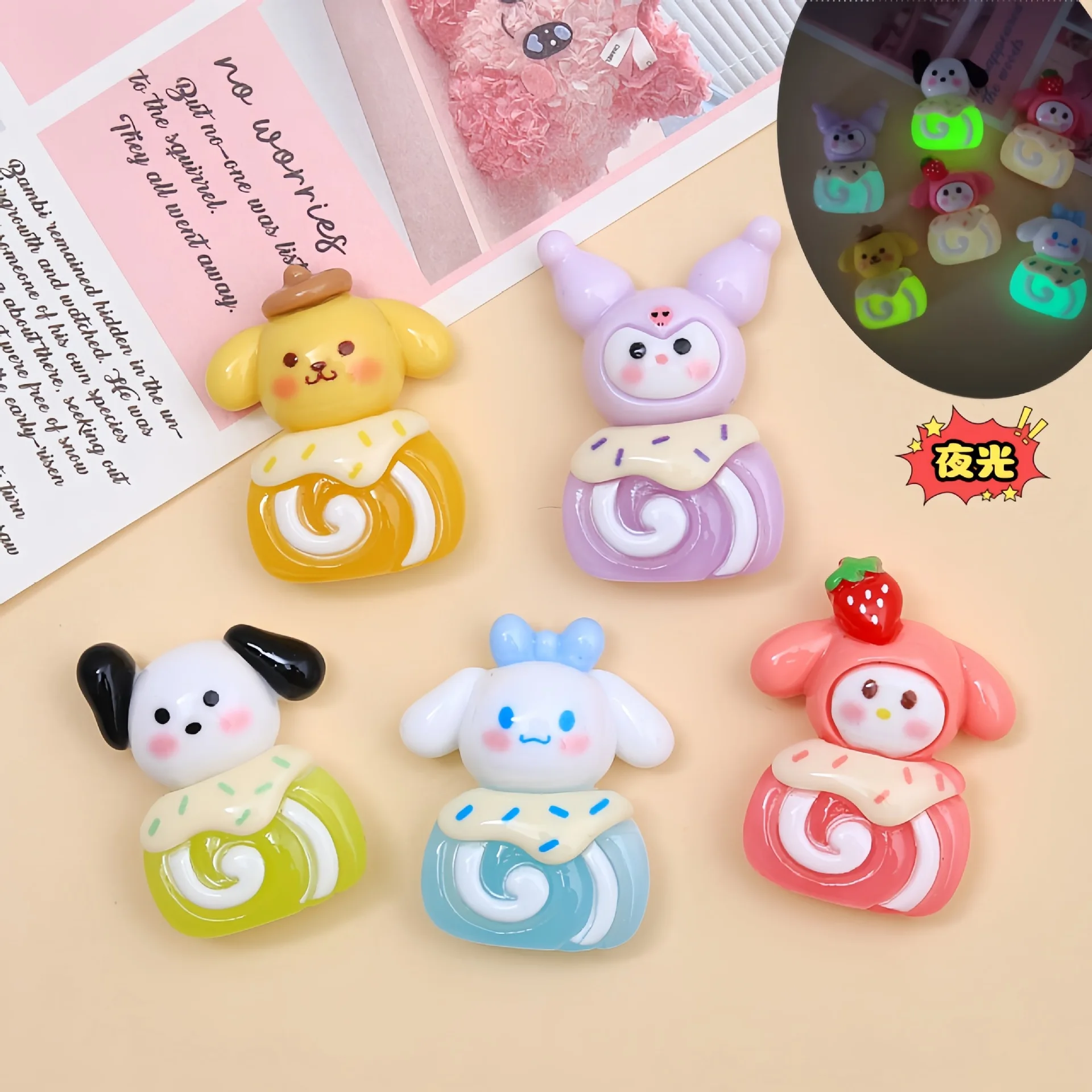 5pcs cute sanrio cake cartoon resin flatback diy kawaii resin accessories crafts materials scrapbooking embellishment