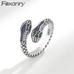 Foxanry Multicolor Zircon Snake Geometric Rings For Women Couples Creative Vintage Simple Personality Summer Party Jewelry Gifts