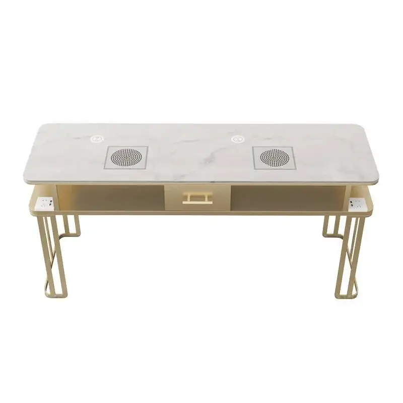 

Golden Nail Manicure Table Metallic Beauty Manicure Desk Professional Salon Aesthetic Furniture Nagelstyliste Benodigdheden