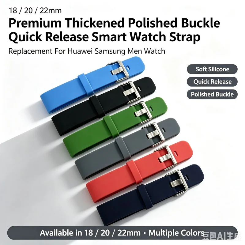 18/20/22mm Premium Thickened Polished Buckle Quick Release Spring Bar Smart Watch Strap Replacement For Huawei Samsung Men Watch