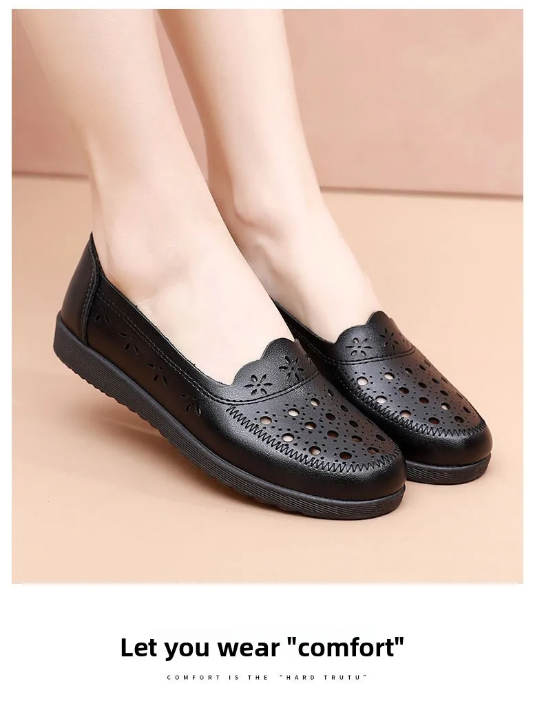 Sandalen Sommer Komfort Baotou Weiche Sohle Mutterschuhe Flache Sohle Damenschuhe Lochlederschuhe Schuhe für mittlere und ältere Altersgruppen – Detail 20