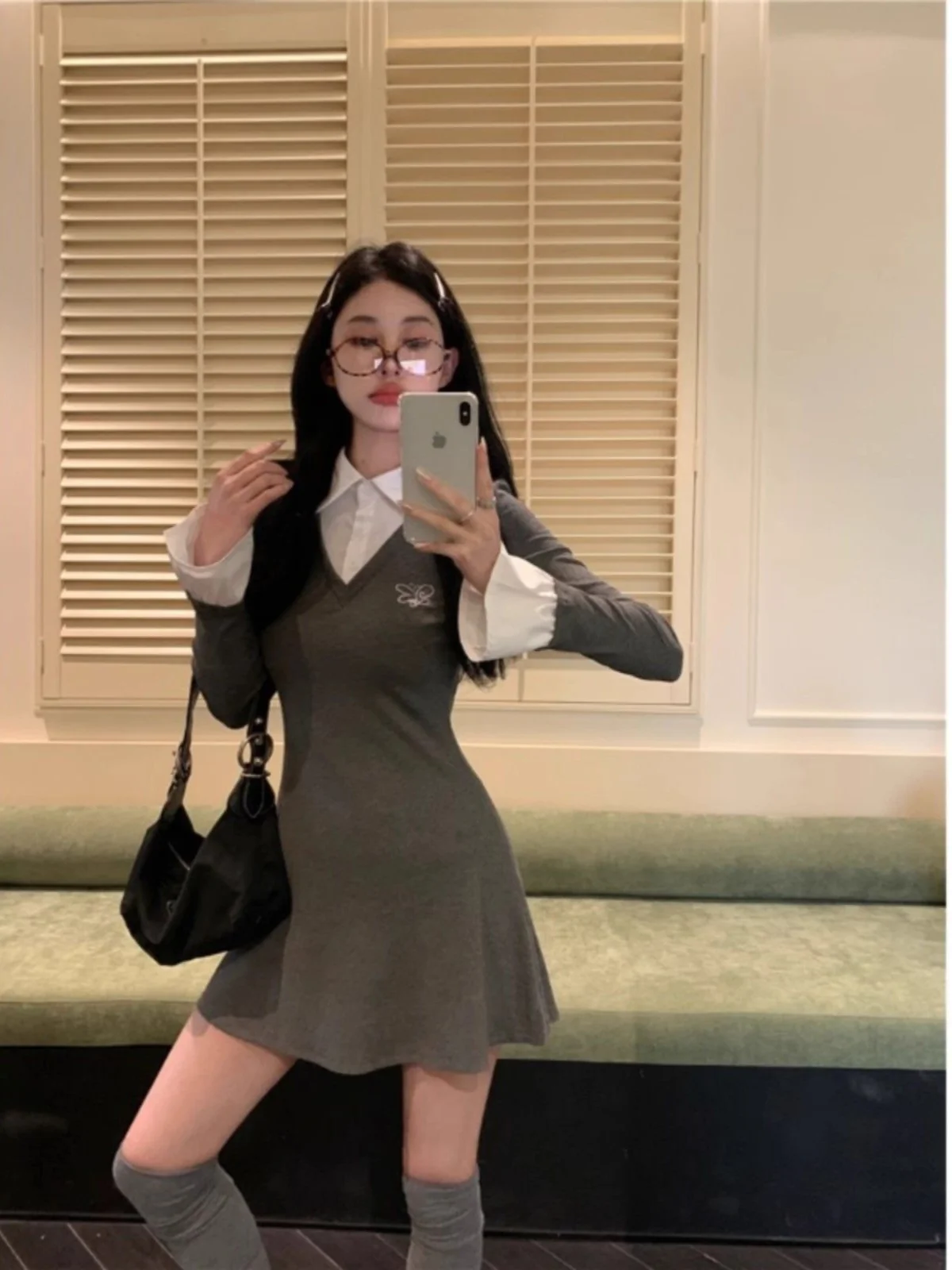 Colletto coreano chic ort Dr Donna Primavera Autunno Nuova vita Cinching Cappotto dimagrante Partita interna Gonna grande Gonna a trapezio