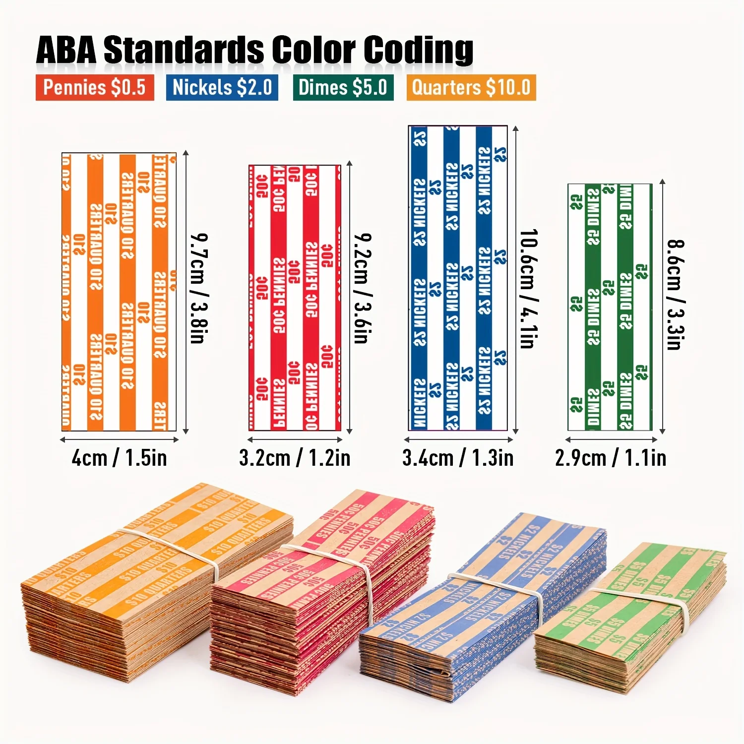 150pcs Assorted, ABA Standards Color Flat Striped Coin Wrappers: Quarters,Dollars,Dimes,Nickels,and Pennies!