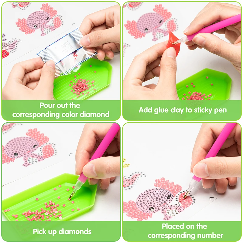 12Pcs Axolotl 5D DIY Diamond Painting Kits for Kids Art Craft Mosaic Sticker Digital Damond Painting Gifts Clothes Accessories