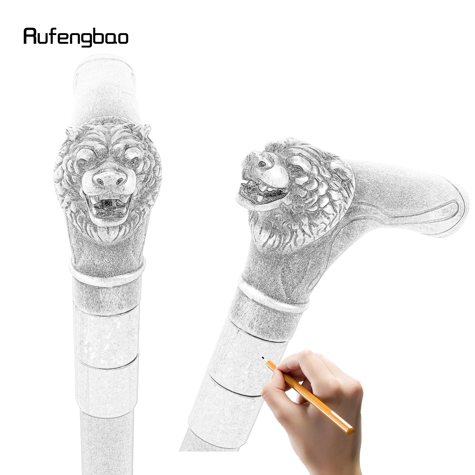 Silvery Bear Head Handle Decorative Stick Decorative Cane for Halloween for Cosplay and Parties Cane 93cm