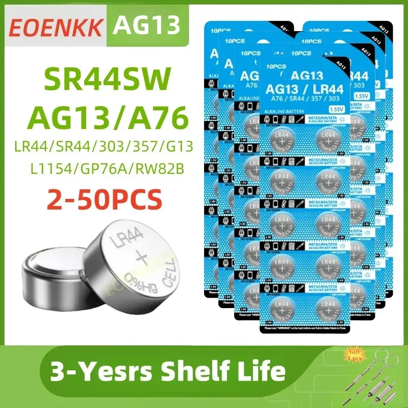 

Hot 2-50pcs LR44 AG13 Button Cell Battery 1.5V 357 SR44 LR1154 Button Coin Batteries L1154 Battery for Watch Toys Remote