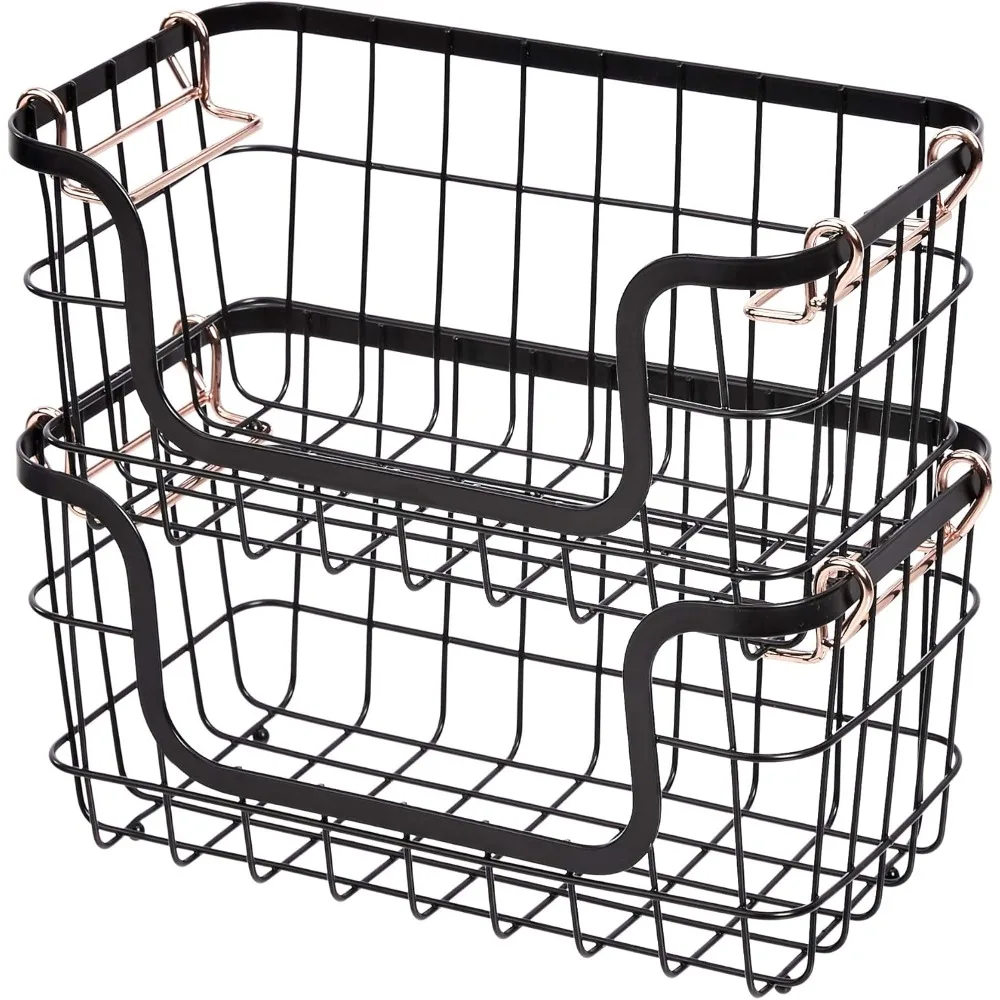 

Stackable Metal Wire Rectangular Storage Basket Set for Kitchen or Bathroom, 2 Count, Black