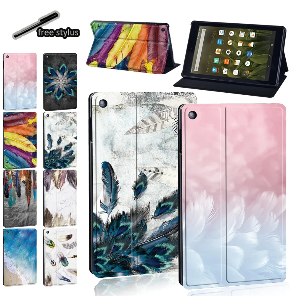 Tablet Case for Fire HD 10 Plus/5th/7th/9th/11th/HD 8 Plus/6th/7th/8th/10th/Fire 7 5/7th/9th/12th Feather Series Hard Back Shell