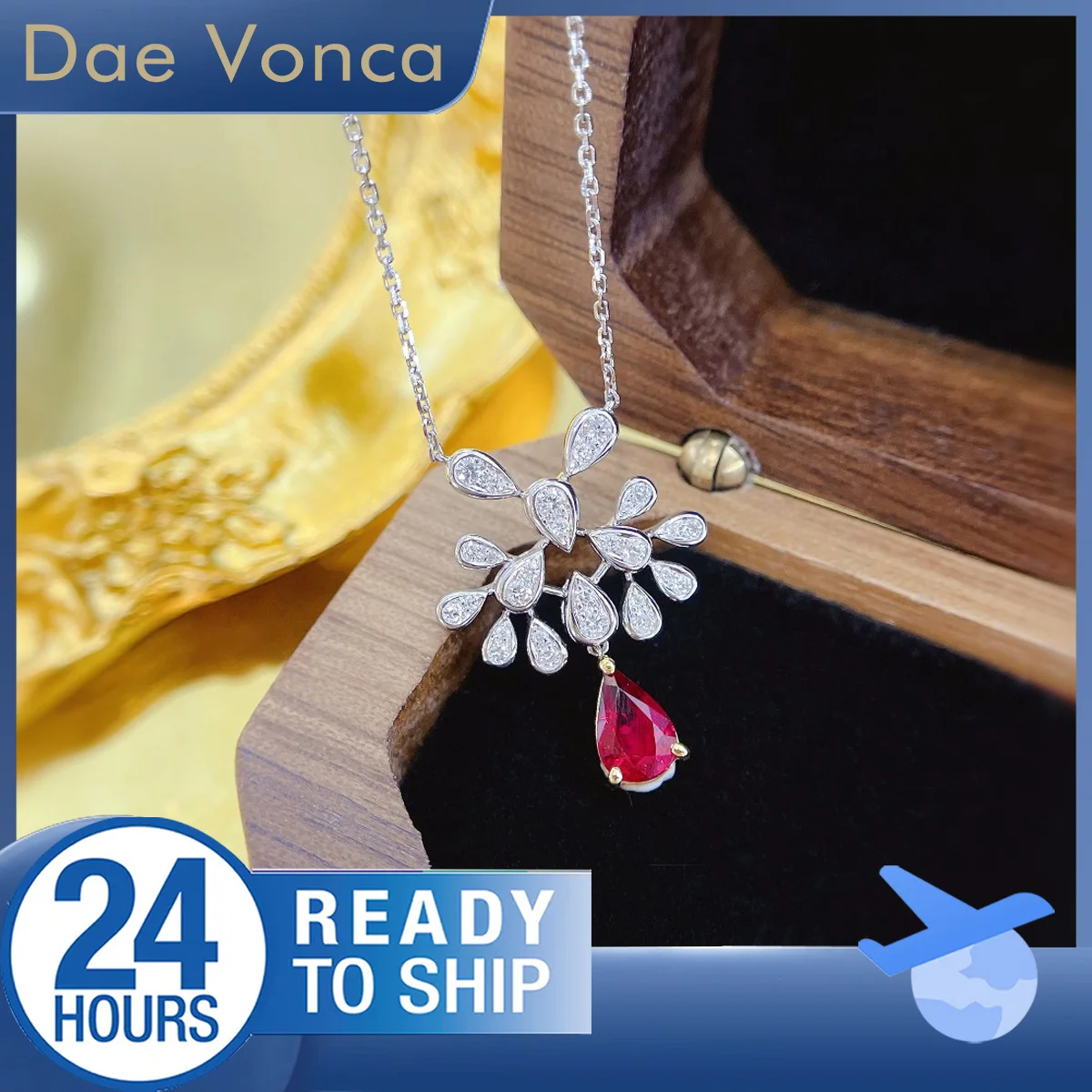 

Peacock Shaped Pear Cut Diamond Accented By Pear Cut Natural Ruby Necklace 18K White Gold Luxury Pendant Necklace For Women