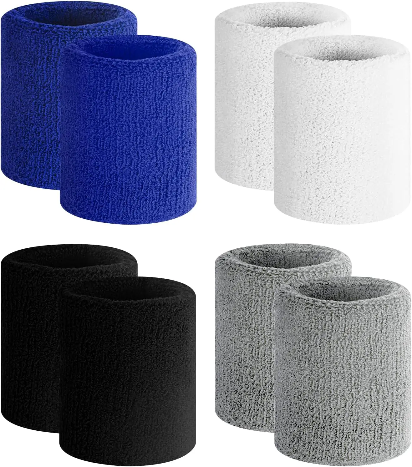Sweat Bands for Men & Women - 8pcs Moisture Wicking Wristbands, Soft Cotton Terry Cloth Sweatband for Tennis, Basketball, Runnin