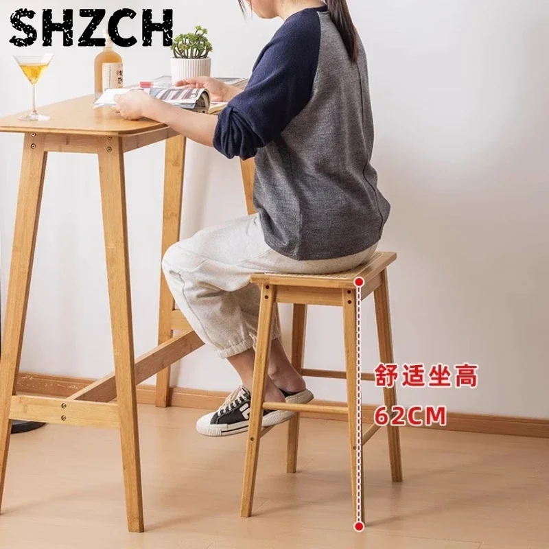 Imitation Rattan Bar Stool for Kitchen Thickened Bamboo Counter Height Chair Minimalist Dining Bench Small Square Stool for Home